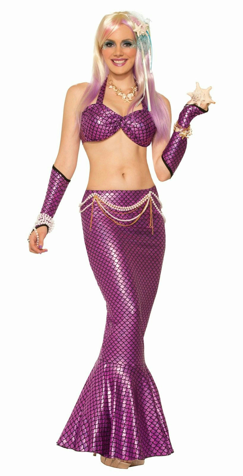 Fantasy Pink Mermaid Long Tail Fin Metallic Ariel Sexy Fish Costume Skirt