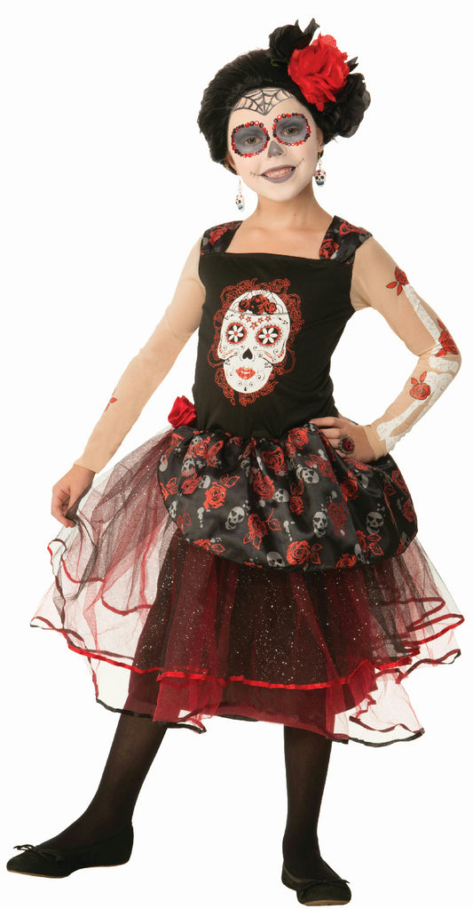 Girls Day of the Dead Rosa Senorita Child Costume Dress Size Large 12-14