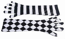 Load image into Gallery viewer, Forum Harlequin Black and White Mismatched Opera Length Gloves
