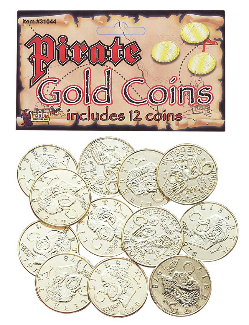 12 Fake Pirate Gold Coins Costume Accessory