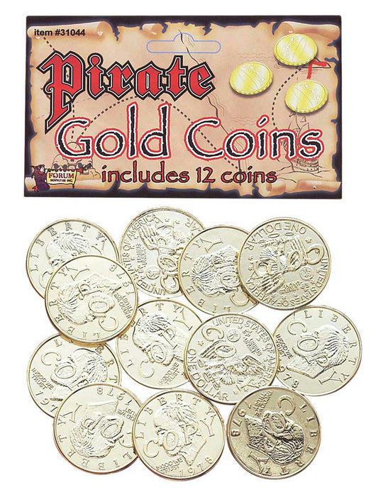 12 Fake Pirate Gold Coins Costume Accessory