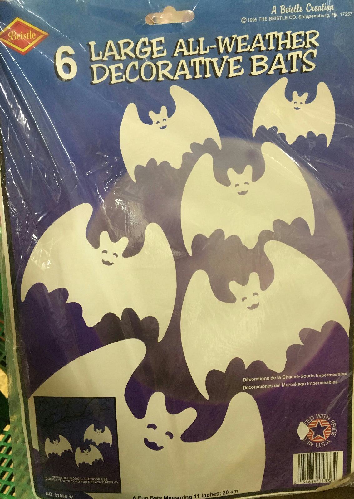 6 Large All Weather Decorative White Bats Indoor Outdoor Halloween Decoration