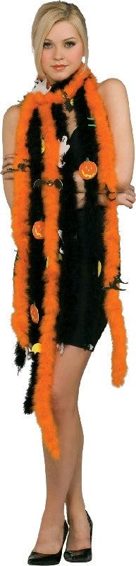 Halloween Feather Boa Orange with Black Cats