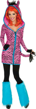 Women's Sexy Bright Pink and Black Zebra Hoodie Dress Adult Costume Medium