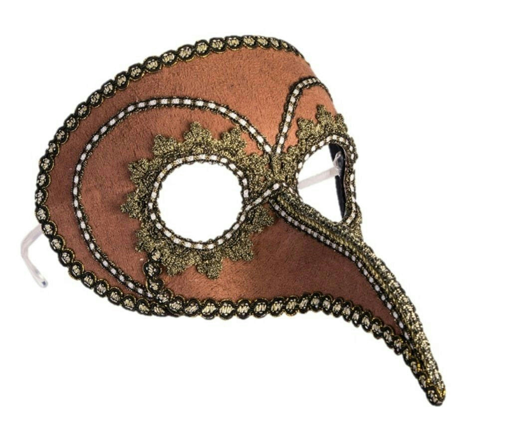 Steampunk Beaked Venetian Style Mask Brown Gold Eyeglass Arms Costume Accessory