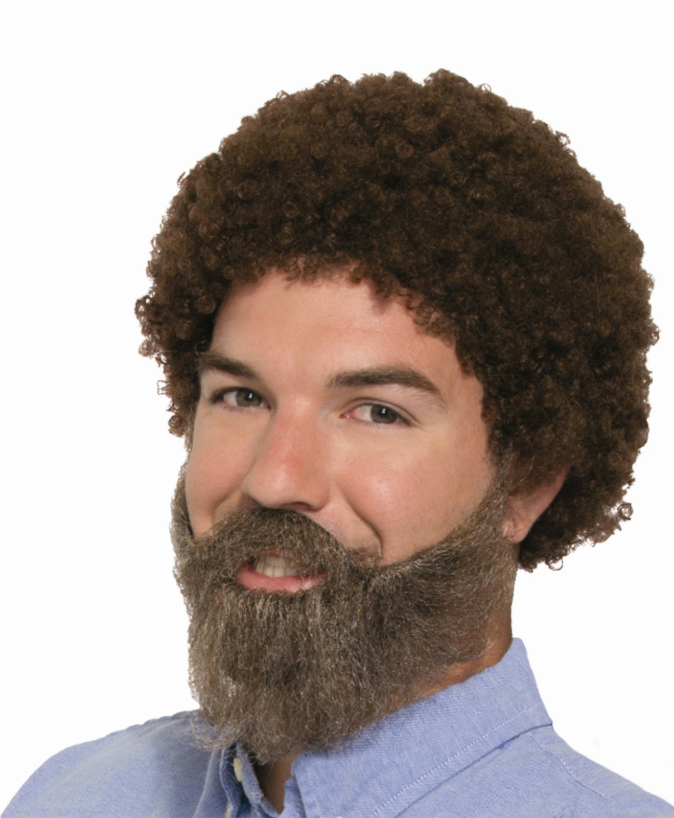 80s Guy American Painter Brown Afro Style Wig & Beard with Moustache