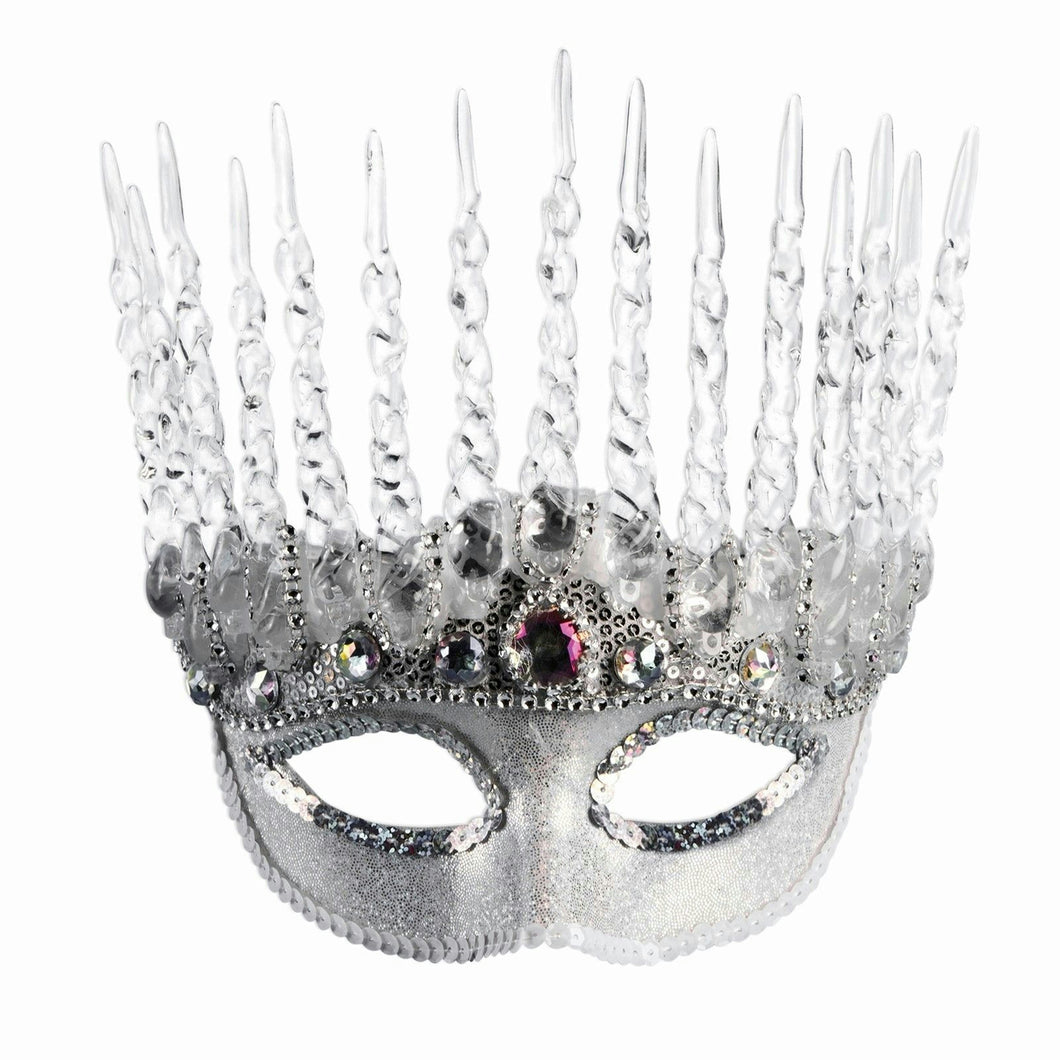 White Silver Ice Queen Mask Winter Frozen Snow Princess Icicle Costume Accessory