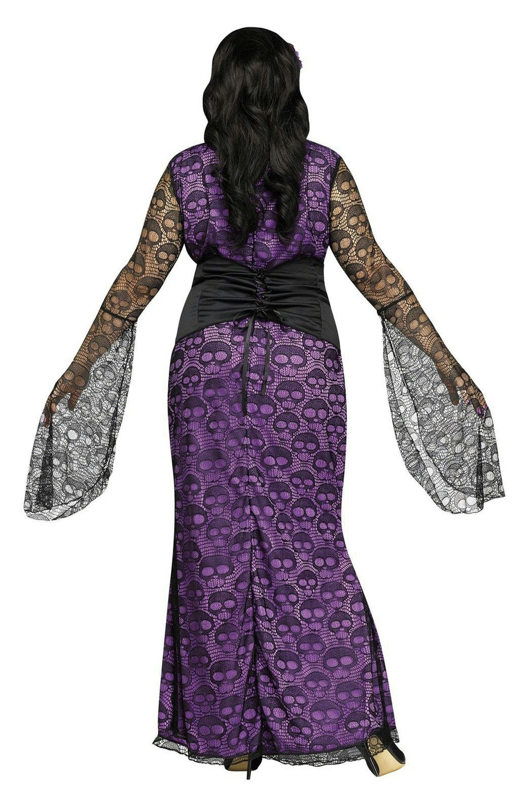 La Muerte Day of Dead Purple Black Sheer Skull Waist Cinch Dress 1X 16-20