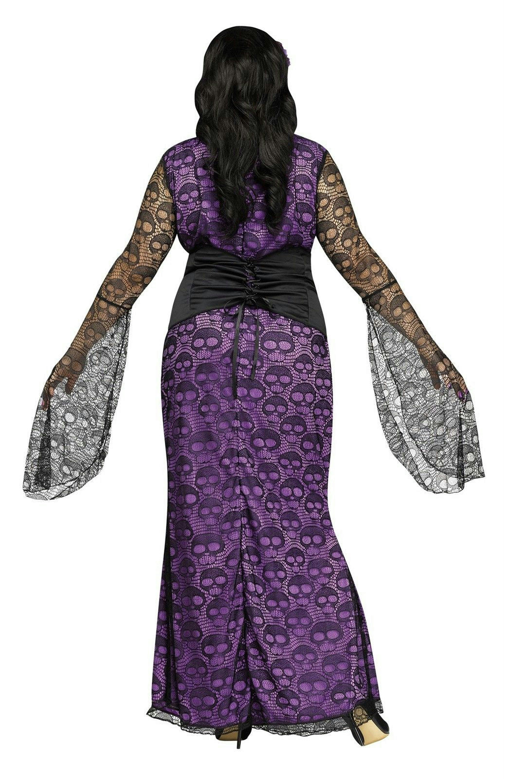 La Muerte Day of Dead Purple Black Sheer Skull Waist Cinch Dress 1X 16-20