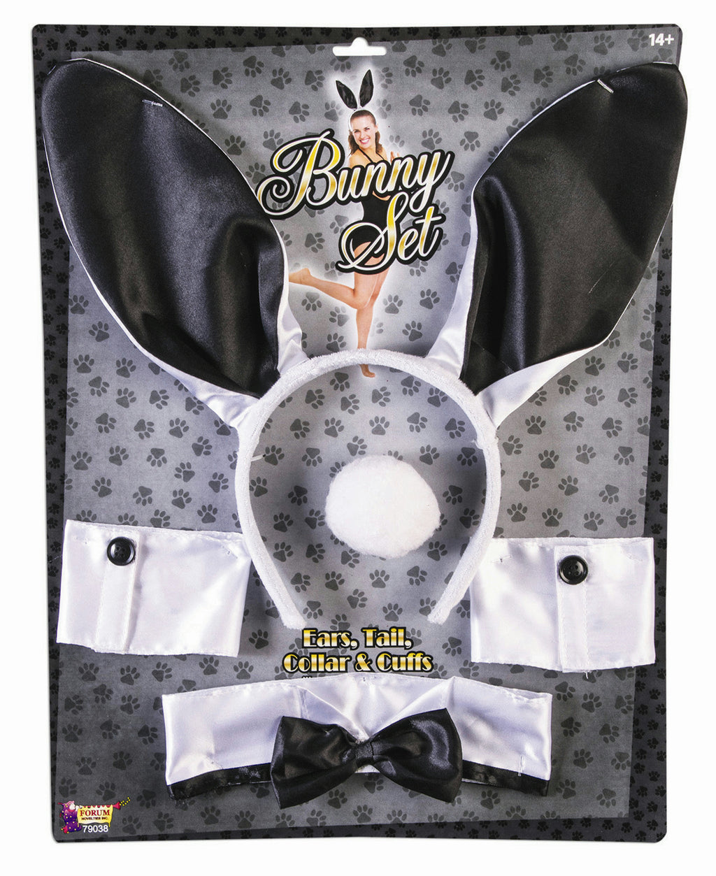 Sexy Black and White Bunny Ears Tail Collar Cuffs Costume Accessory Kit