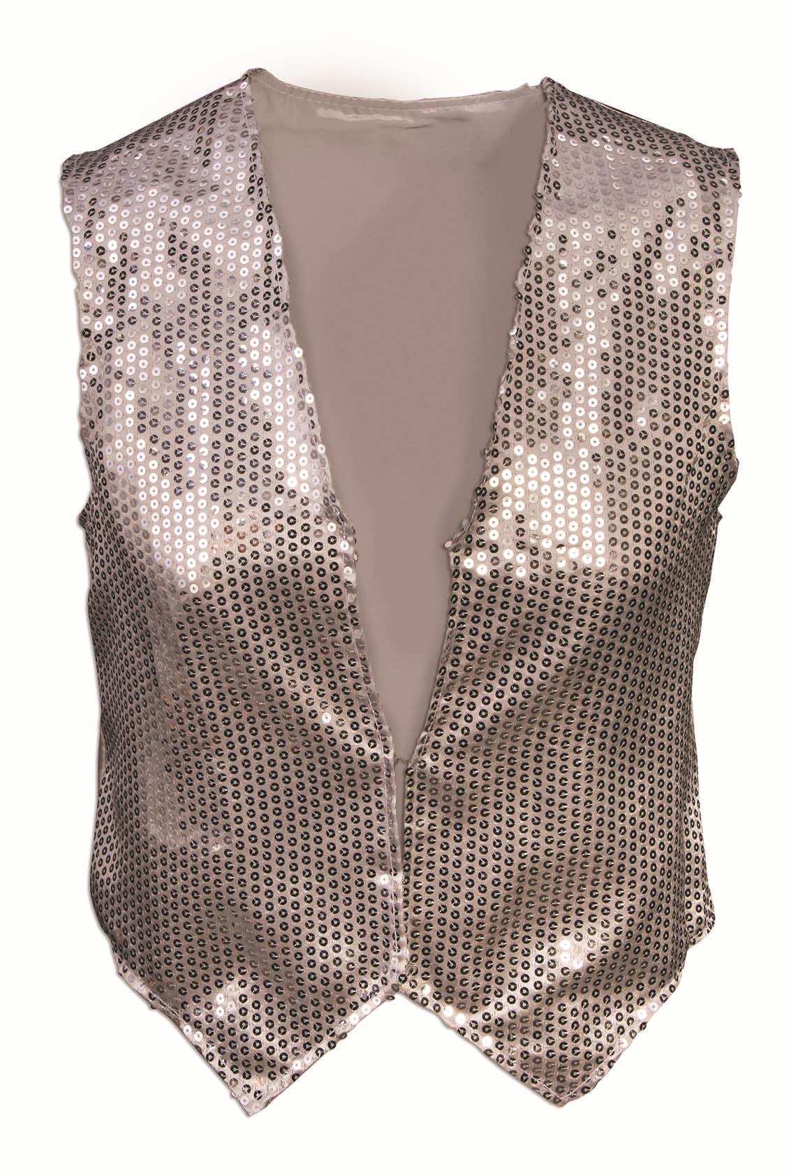 Silver Sequin Vest Adult Dazzle Dapper Accessory 1980s Up to Size 42