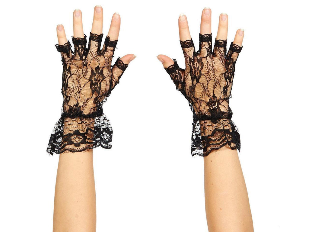 Wome's Black Lace Fingerless Gloves 80's Material Girl
