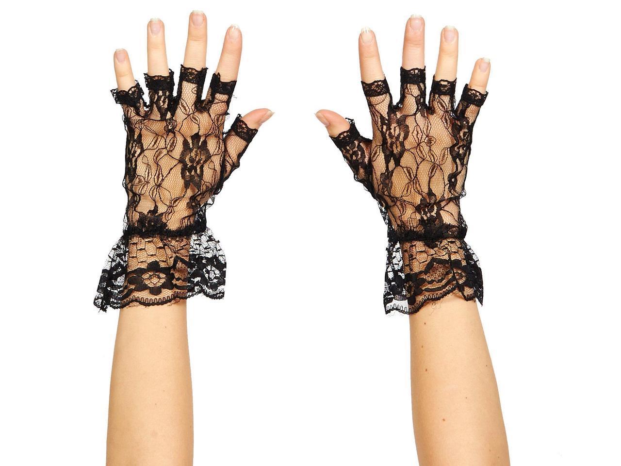 Wome's Black Lace Fingerless Gloves 80's Material Girl