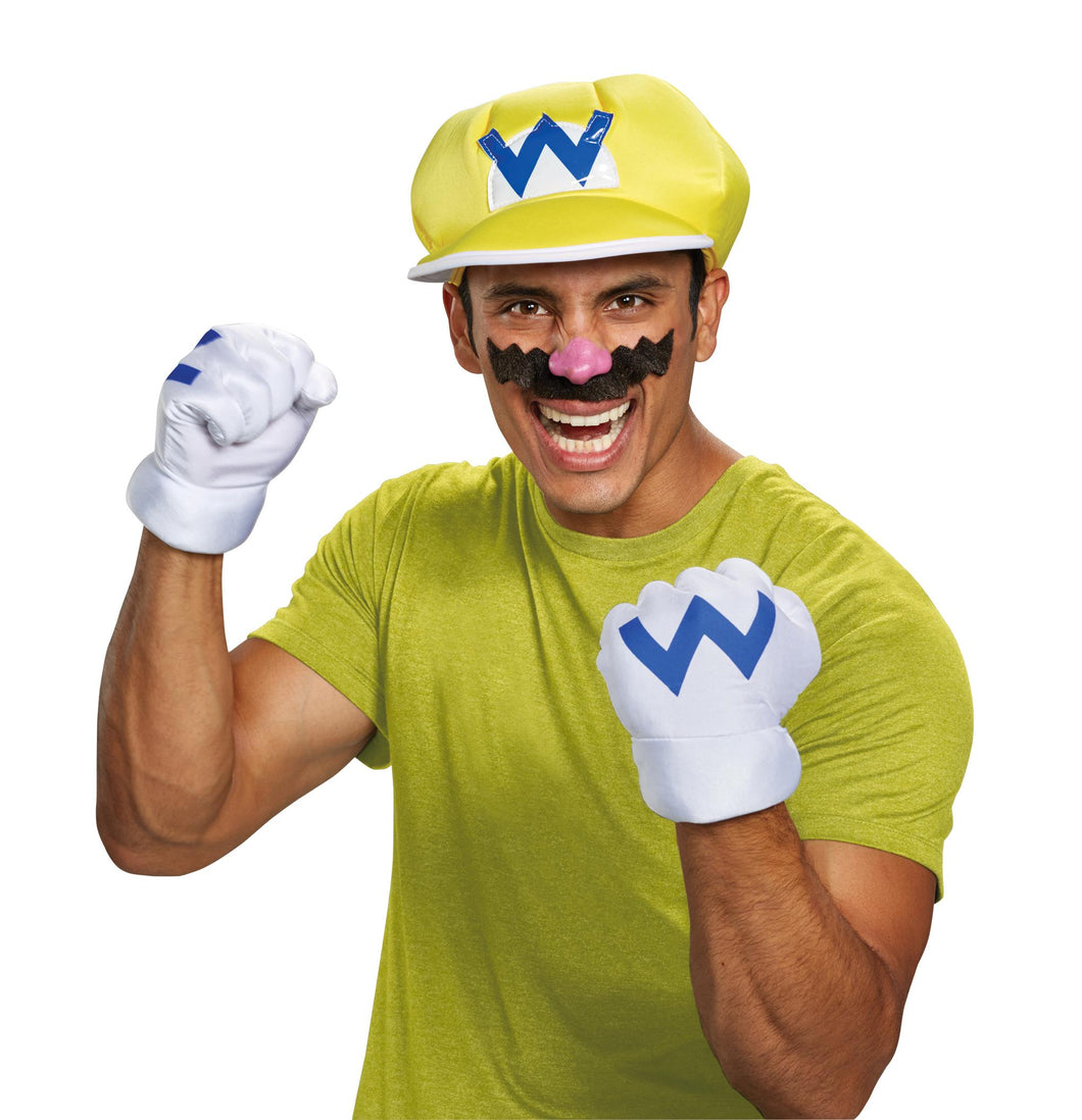 Disguise Super Mario Bros. Wario Adult Costume Kit One Size Gloves Hat Mustache