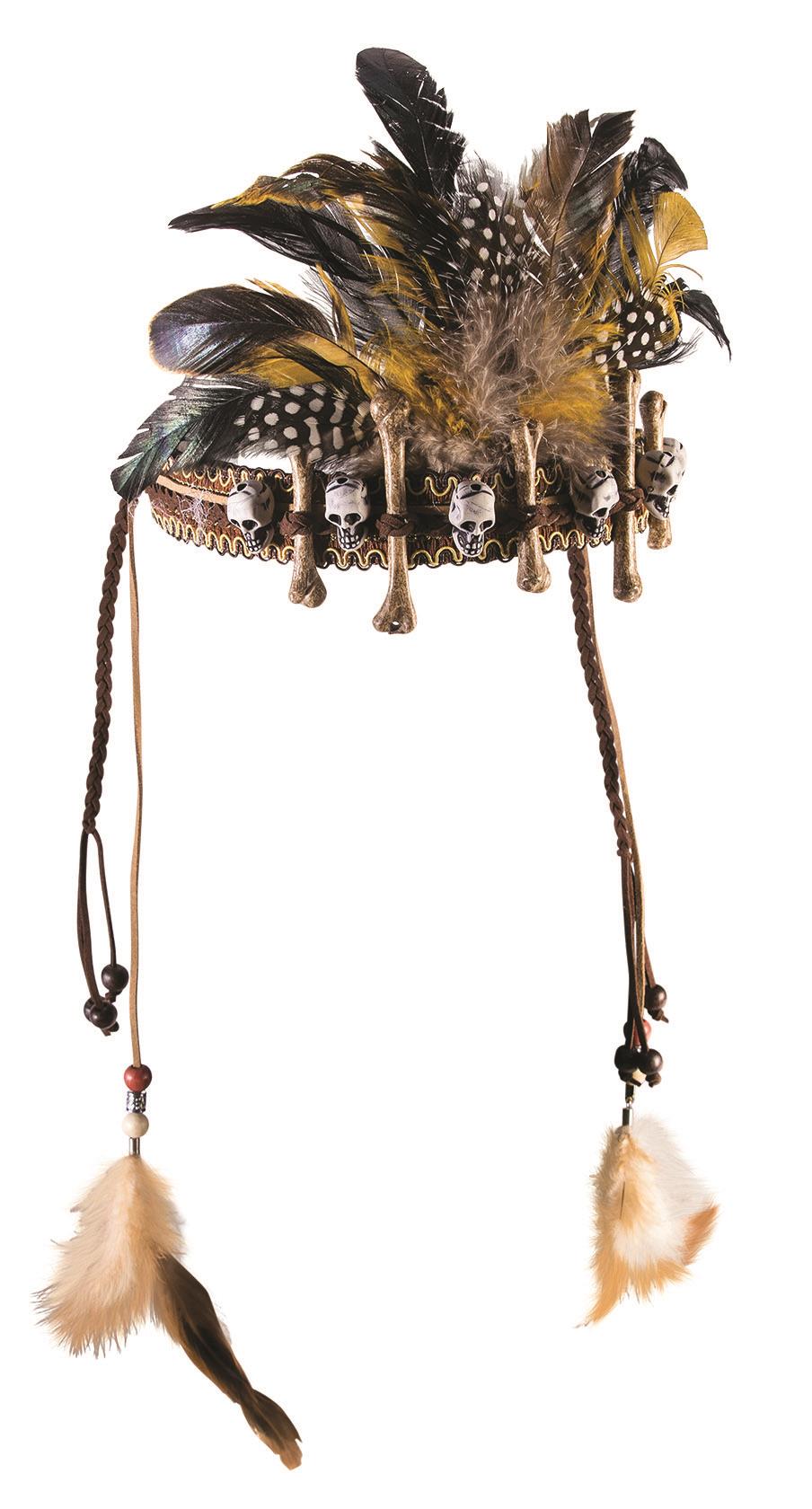 Day of the Dead Voodoo Headpiece Skulls Dangle Feathers Costume Accessory