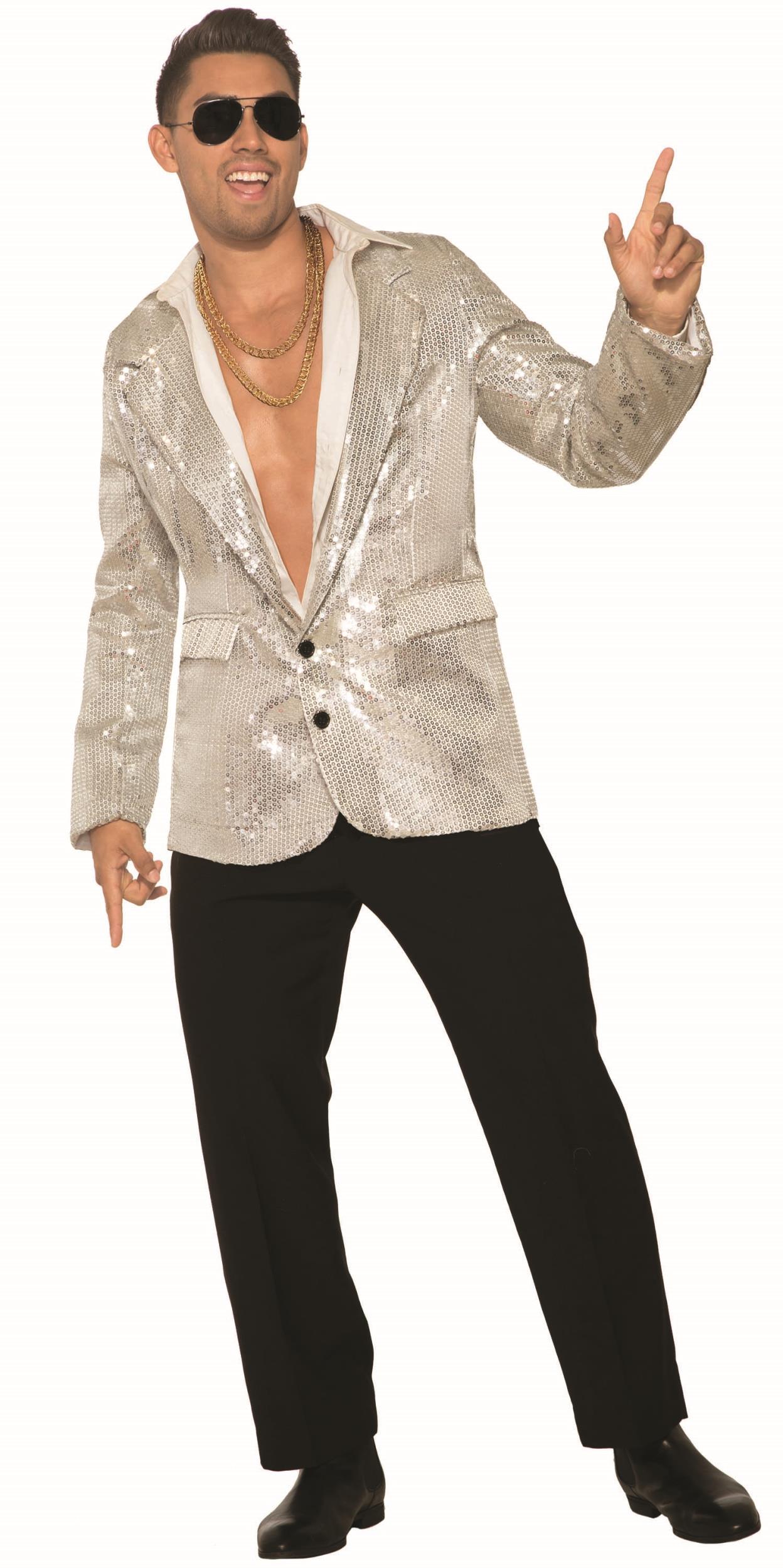 Silver Sequin Blazer Adult Men's Disco Jacket With Pockets X-Large