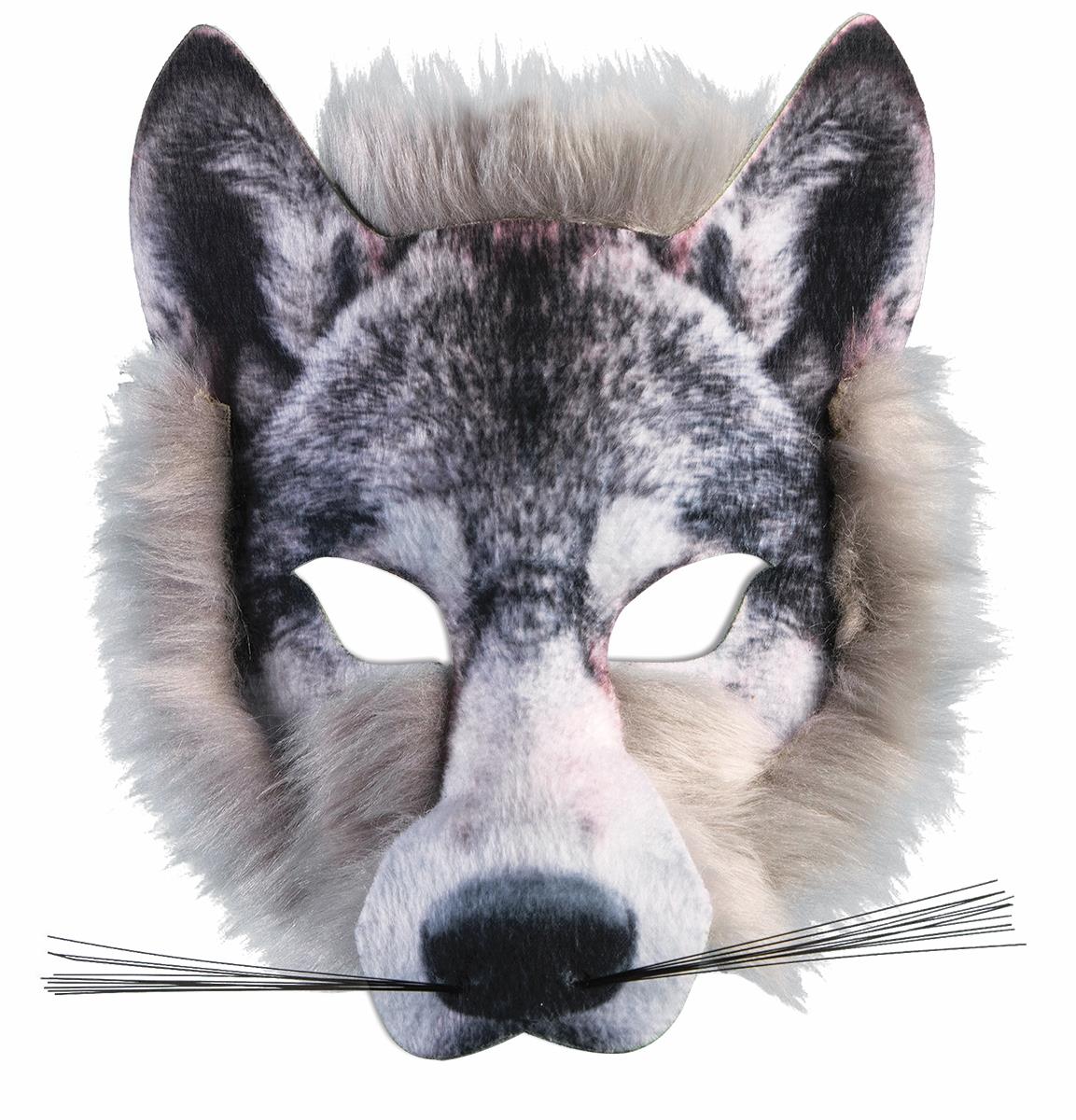 Wolf Mask 3D Screen Print Realistic Look Soft Face Mask Fun Fur Adult Or Child