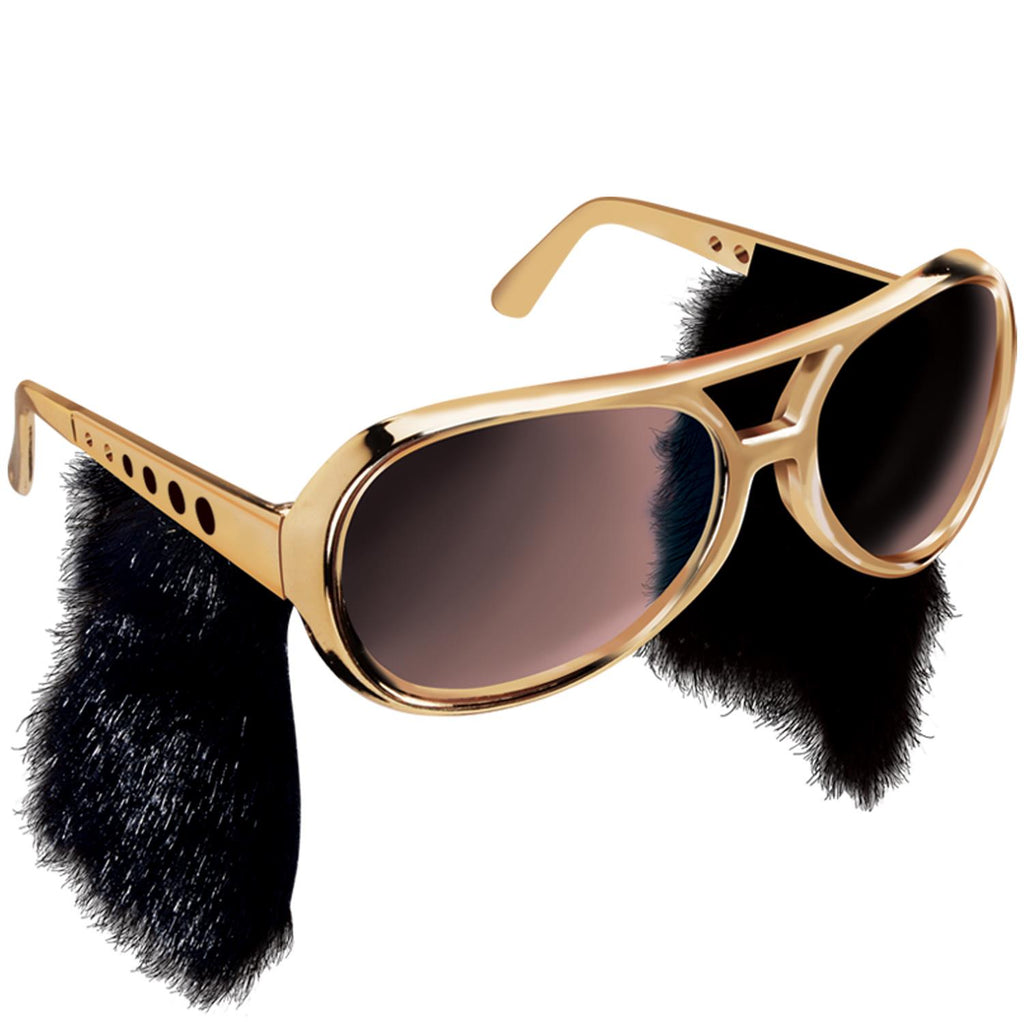 King of Rock N Roll Elvis Presley Glasses with Side Burns Gold Sunglasses