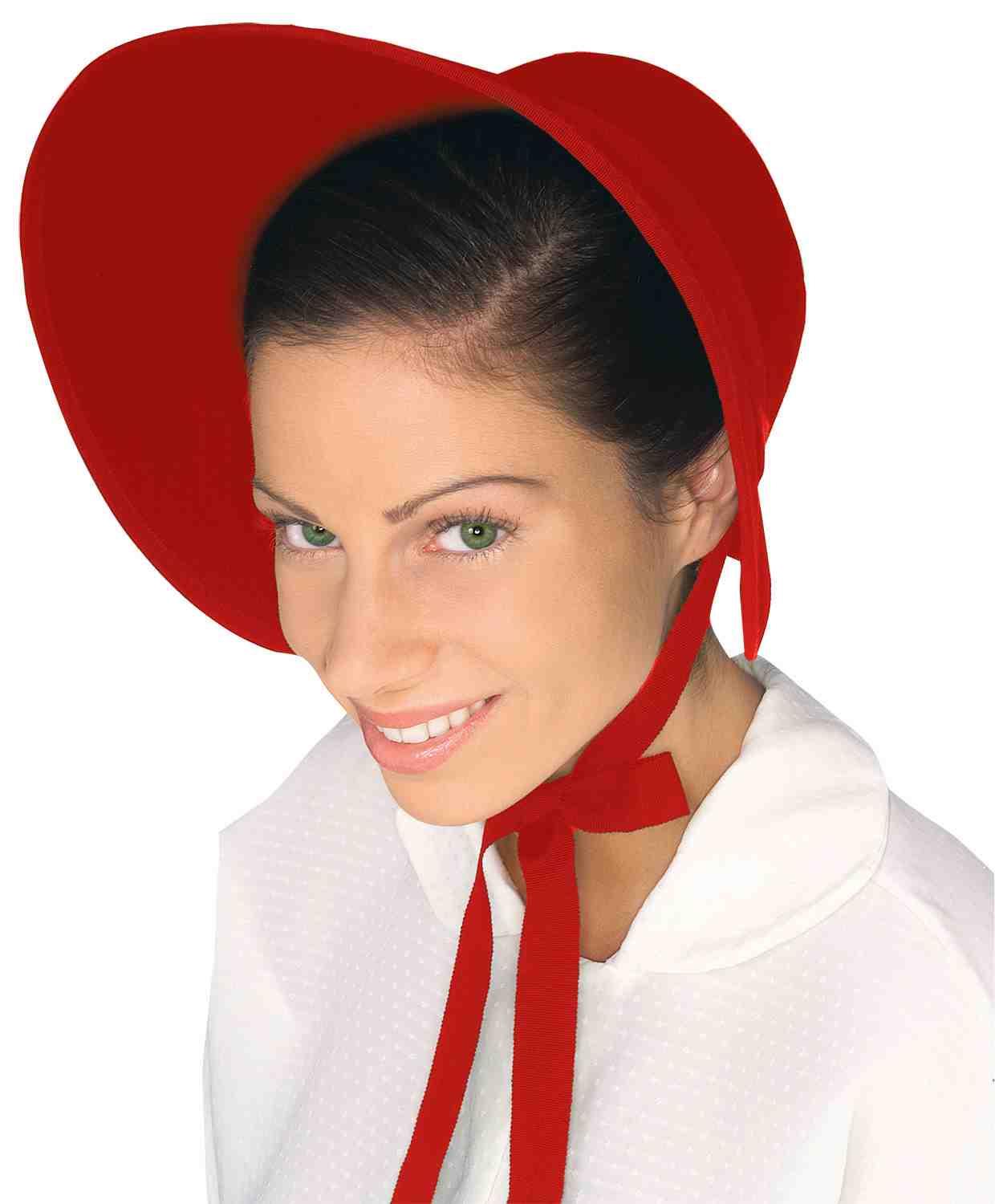 Red Handmaid Colonial Pilgrim Pioneer Bonnet Felt