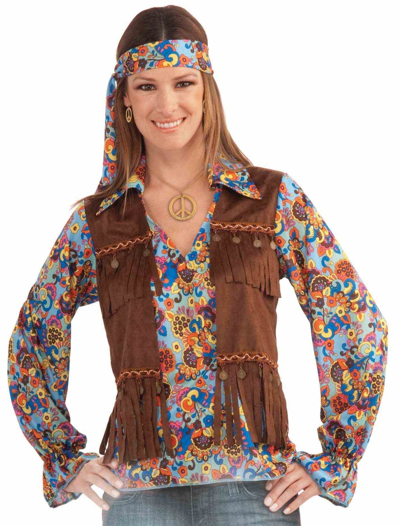 Female Hippie Groovy Shirt, Vest, Headband Set