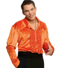 Orange Ruffled Velvet Disco Shirt 70's Small