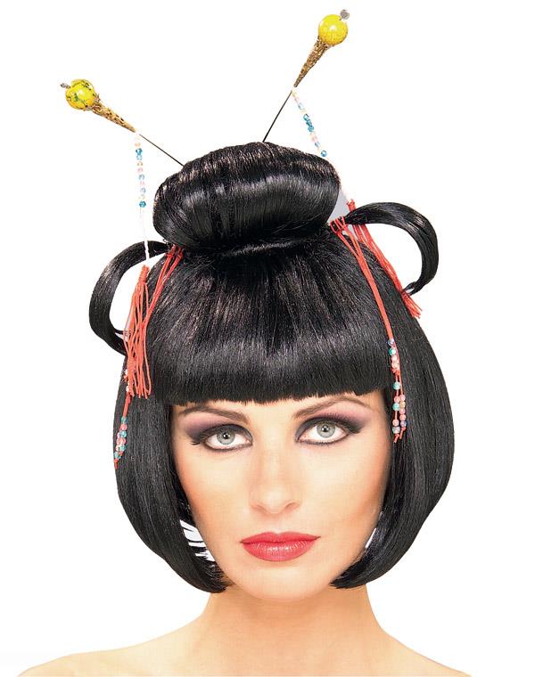 Oriental Geisha Asian Lady Updo Costume Wig with Chopsticks