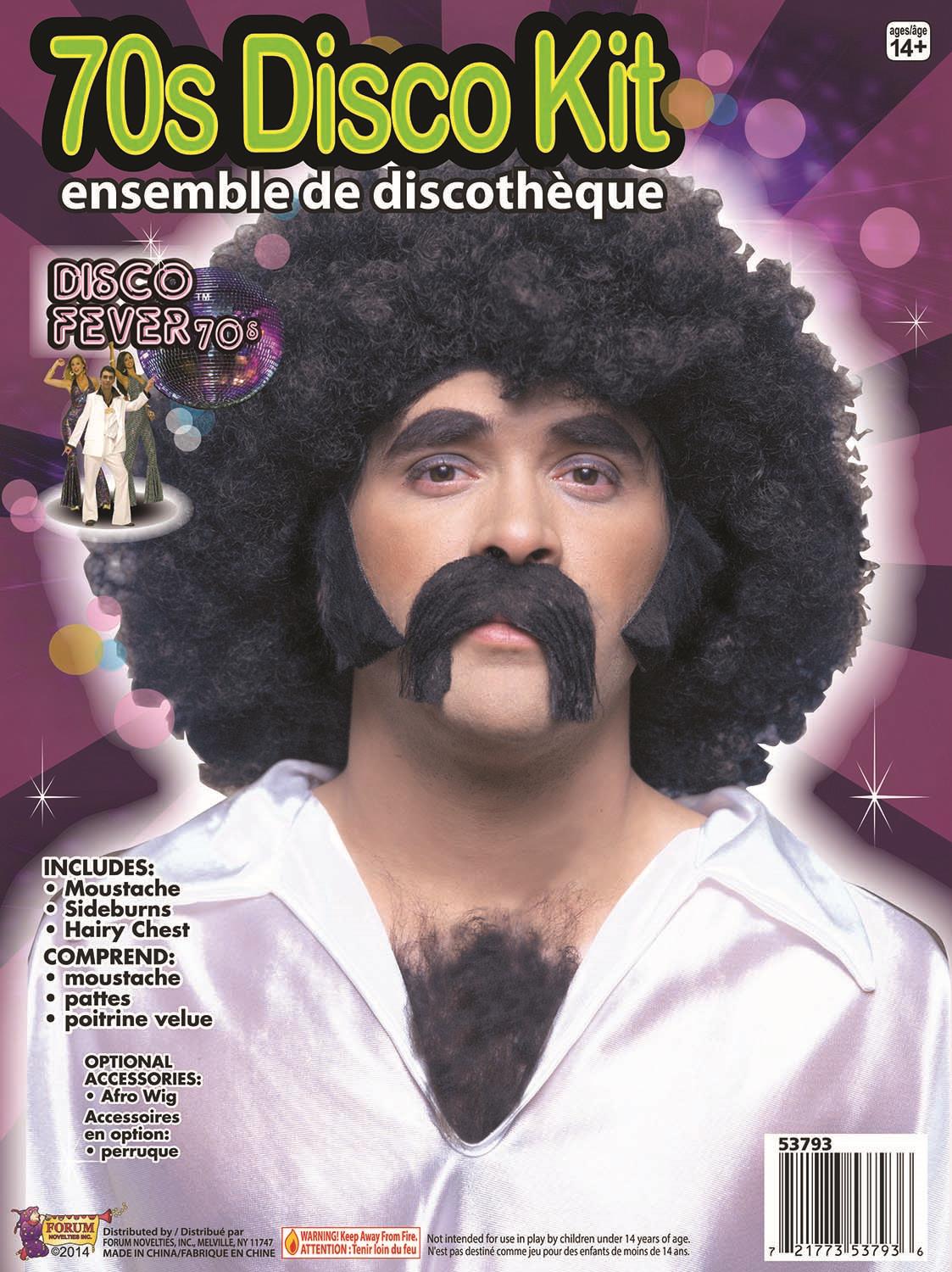 70's Disco Mustache Burns Chest Instant Disguise Hair Kit For Adults