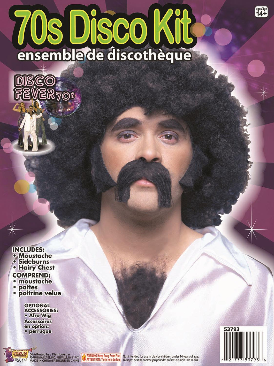 70's Disco Mustache Burns Chest Instant Disguise Hair Kit For Adults