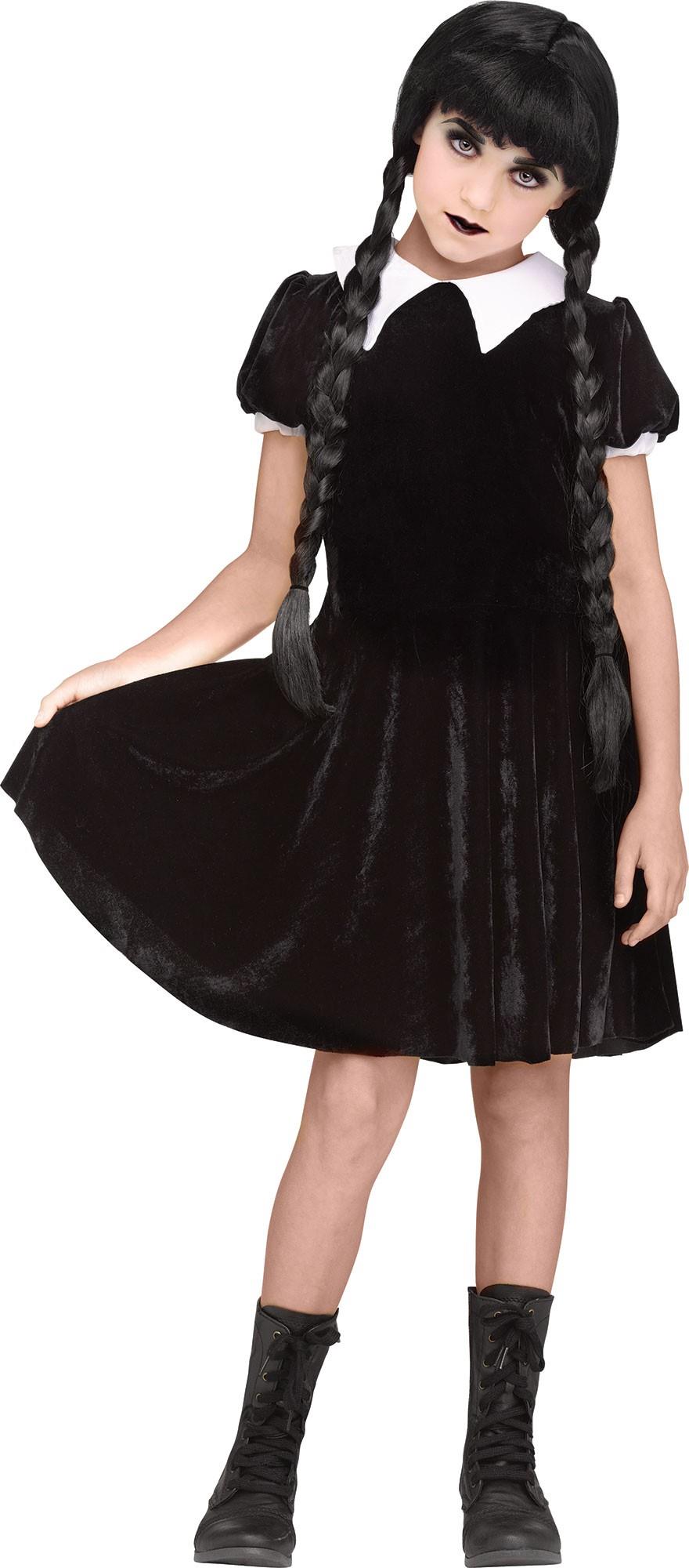 Gothic Girl Black Dress Wednesday Adams Child Costume X-Large 14-16