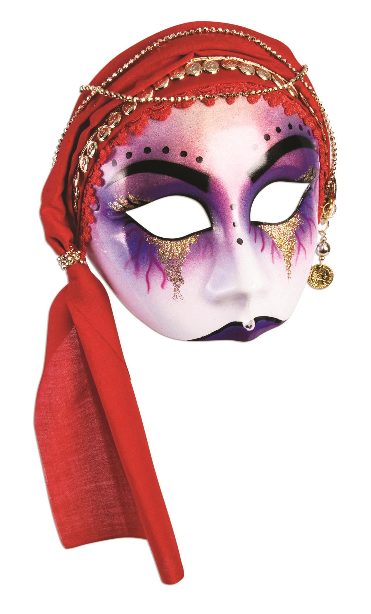 Gypsy Mystic Fortune Teller Half Mask with Red Scarf Adult Venetian Mask