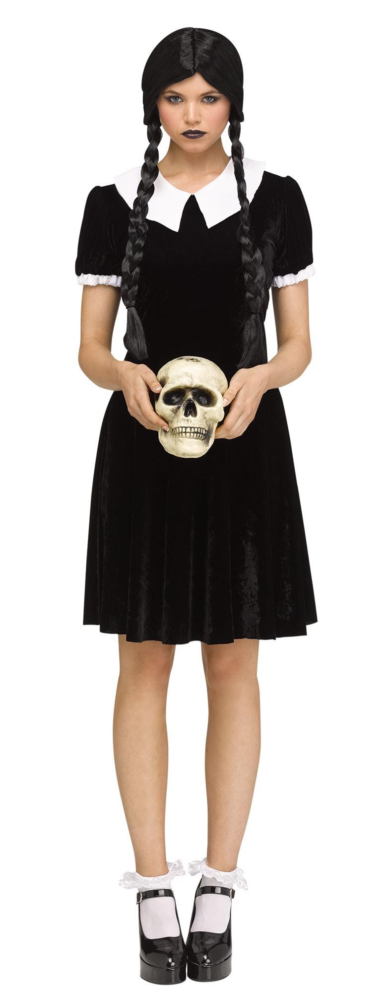Gothic Girl Black Dress Wednesday Adams Adult Costume  M/L 10-14