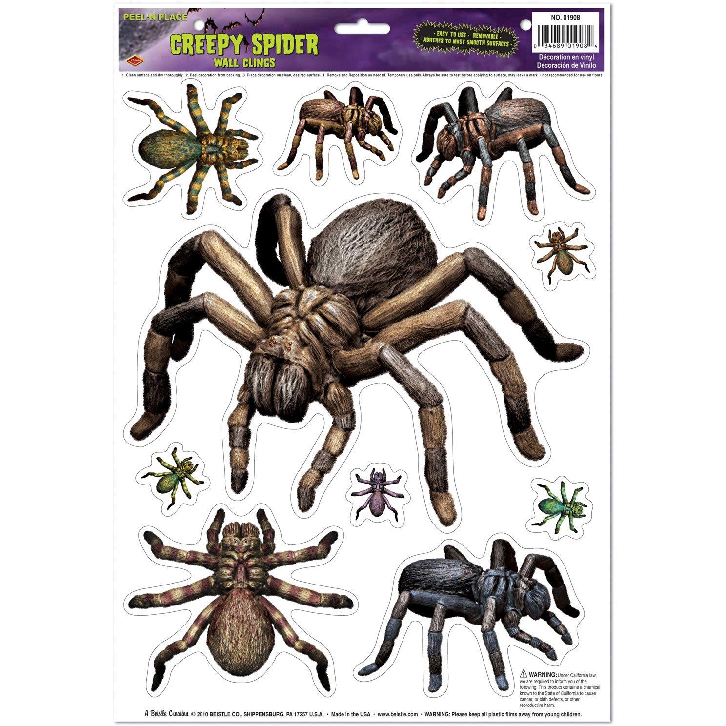 Creepy Spiders Peel N Place Window Cling Stickers Scary