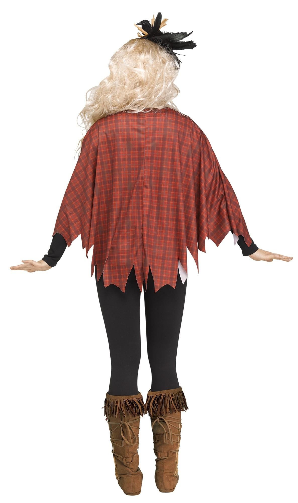 Plaid Patchwork Scary Crow Poncho Costume Accessory