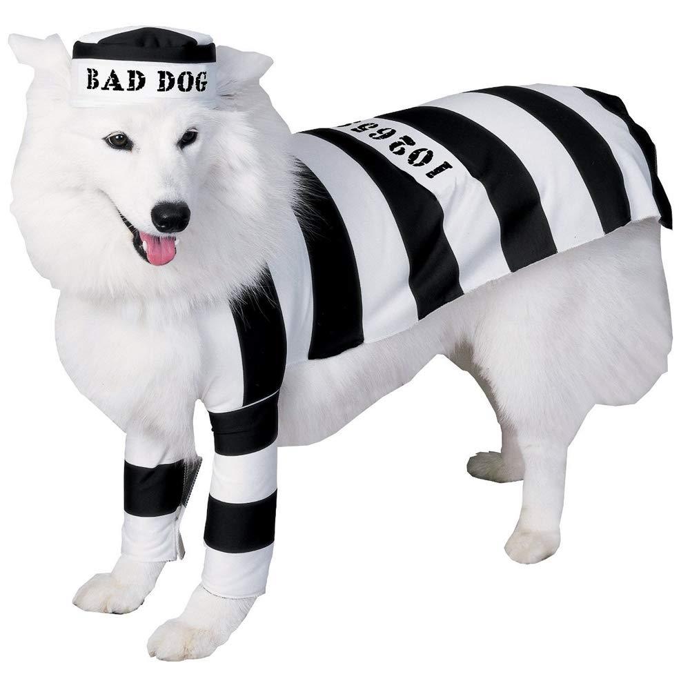 Prisoner Jail Bad Dog Black and White Convict Pet Costume Large
