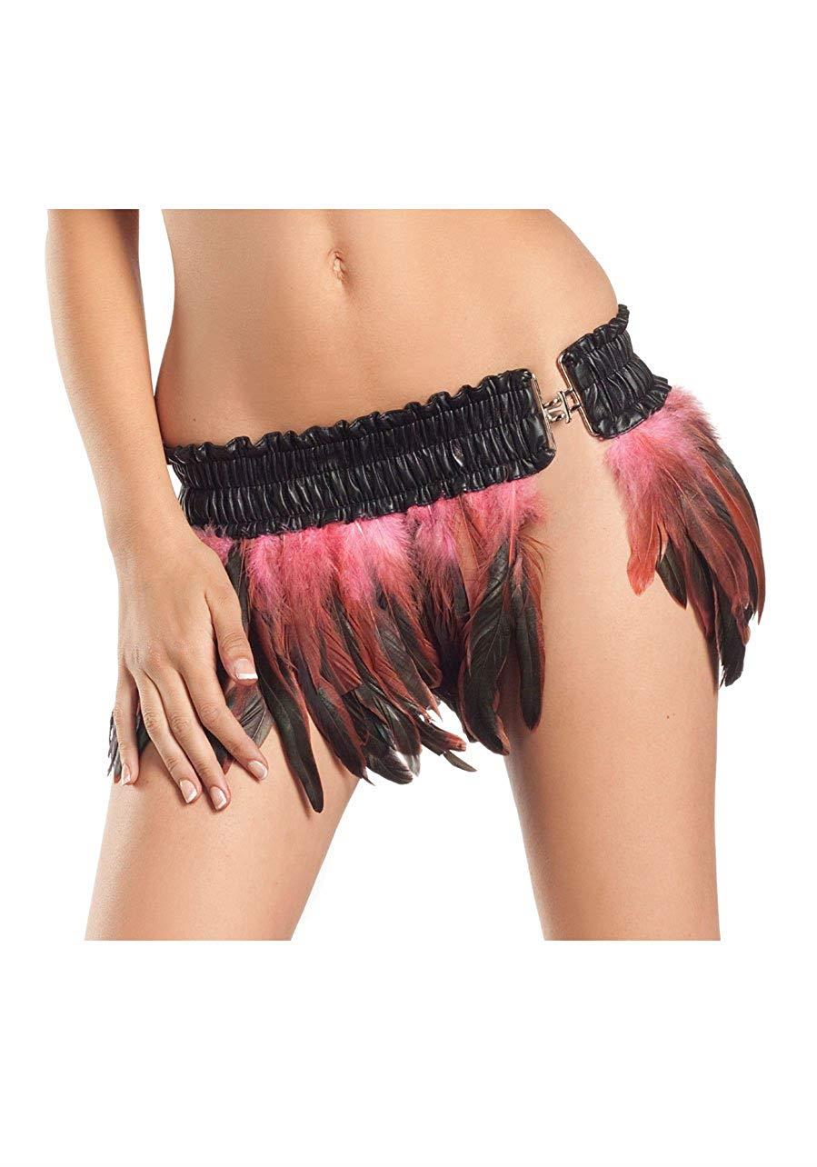 Black and Bubble Gum Pink Feathered MIni Skirt SM/MD