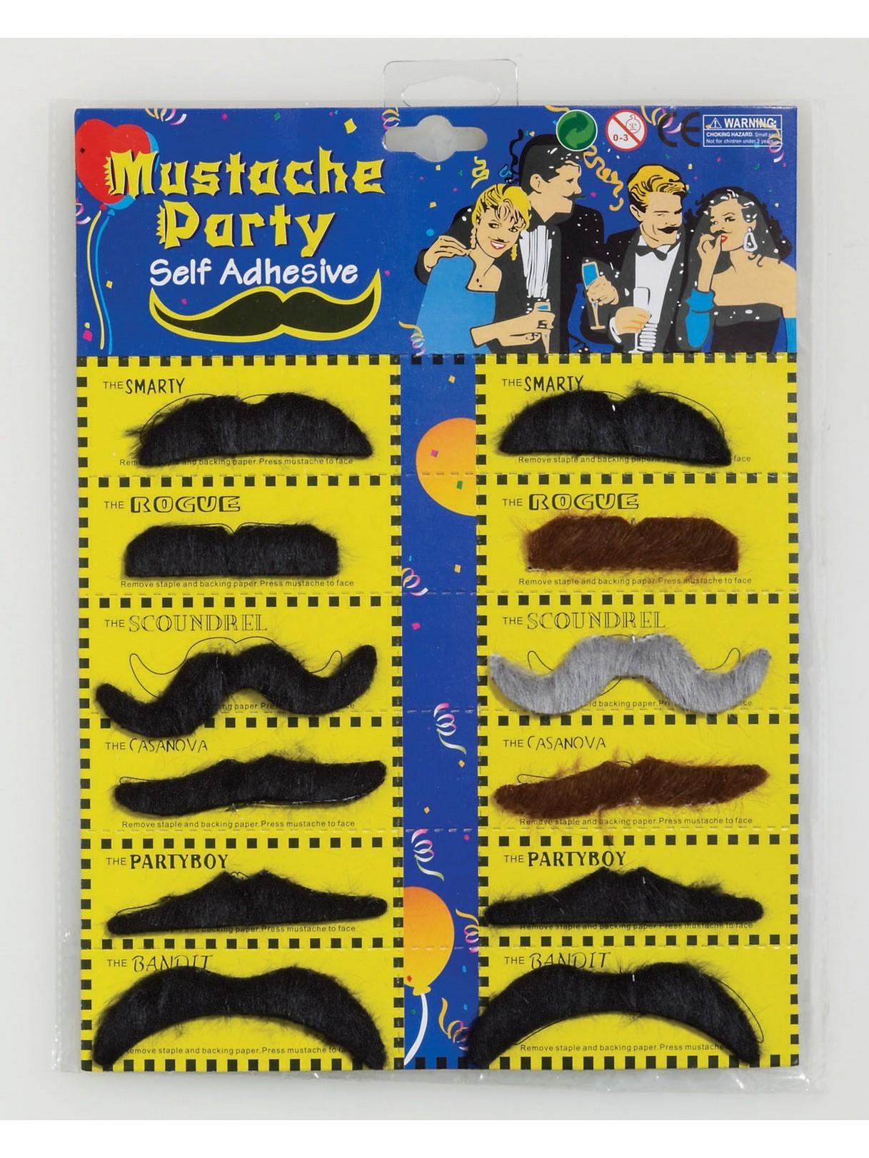 Mustache Party Self Adhesive Mustaches 12 pack