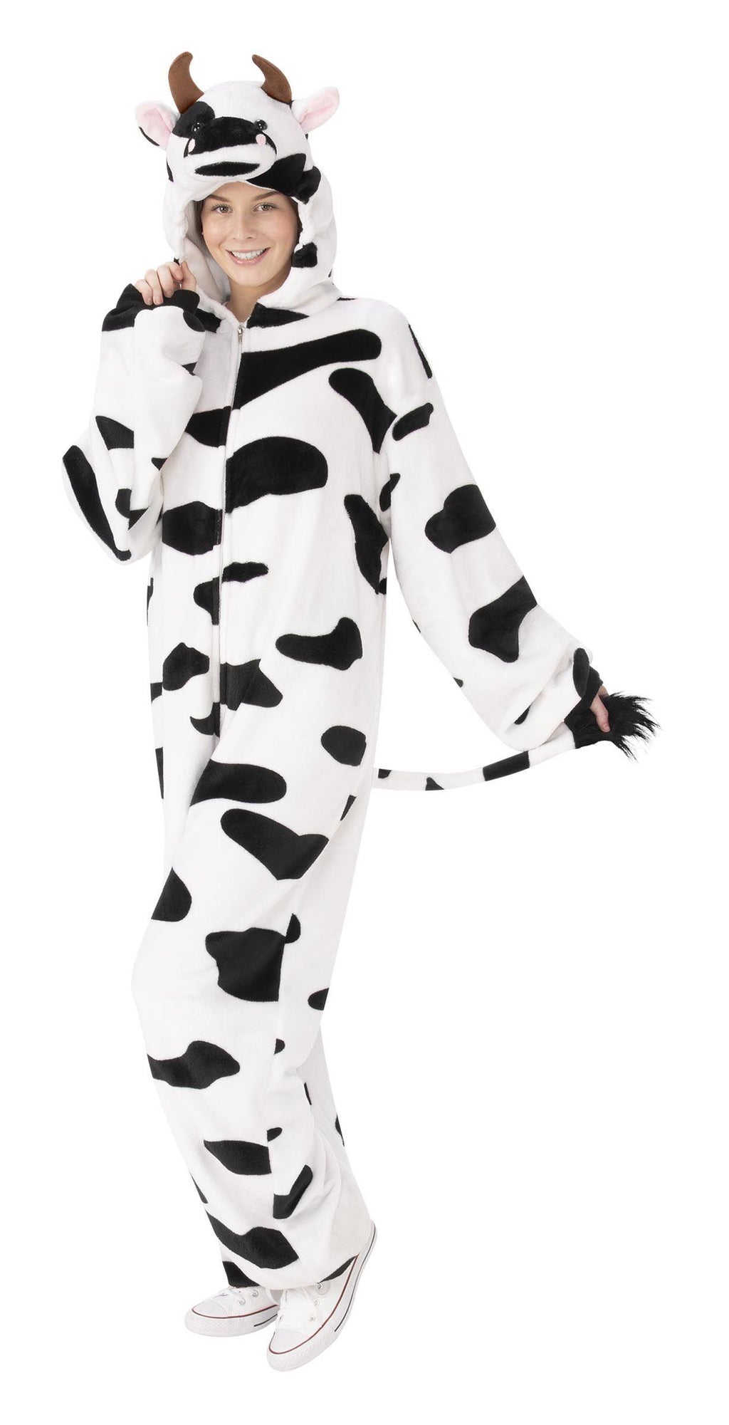Cow Farm Animal Pajama Adult Costume Jumpsuit with Hood Size Small/Medium