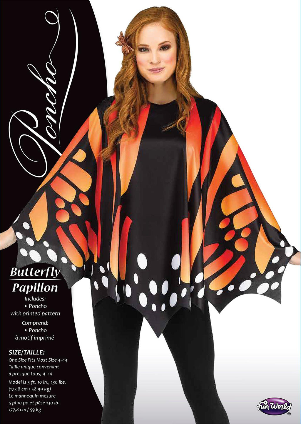 Monarch Butterfly Orange Poncho Women's Costume Accessory