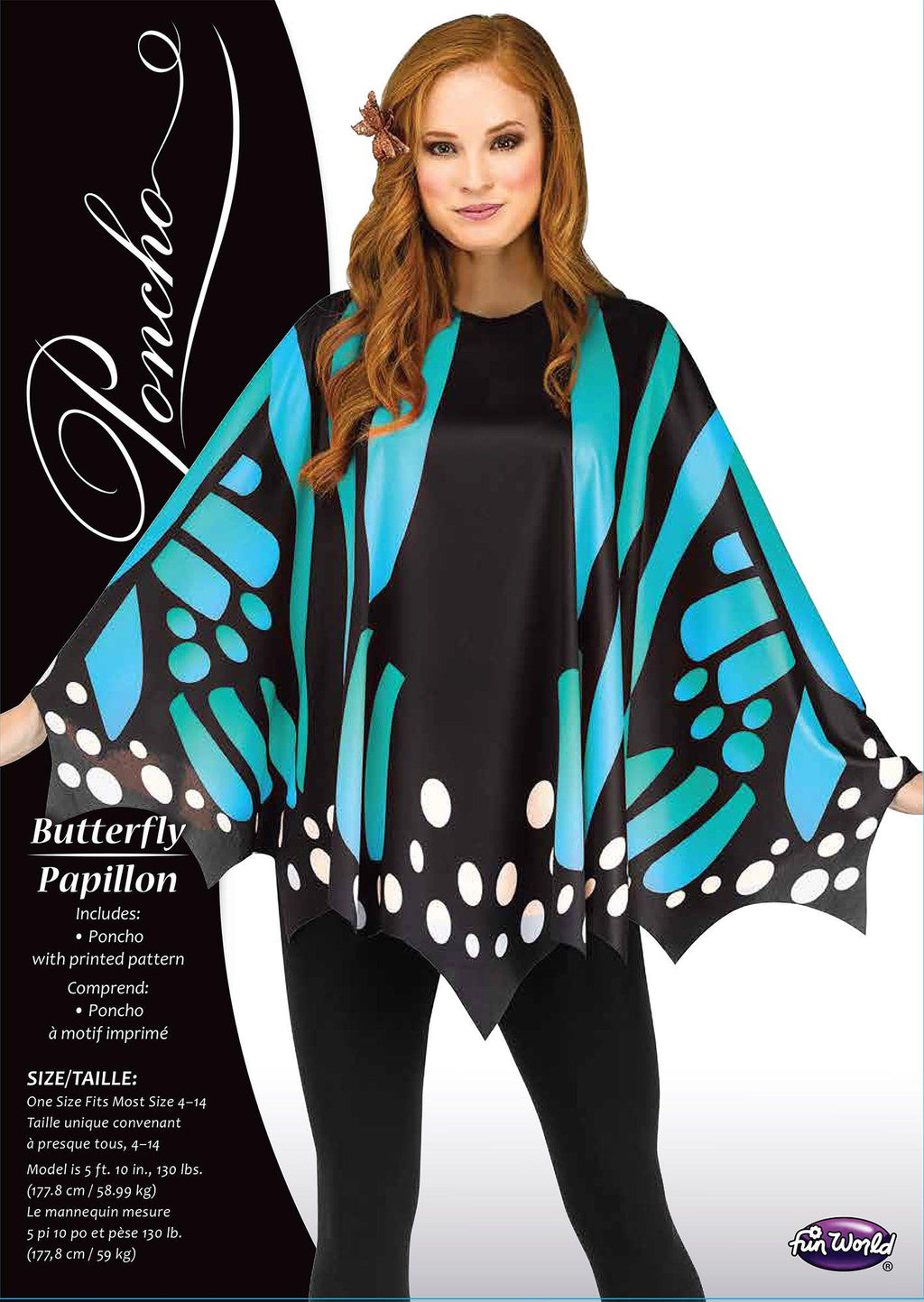 Teal Butterfly Poncho Women's Costume Accessory