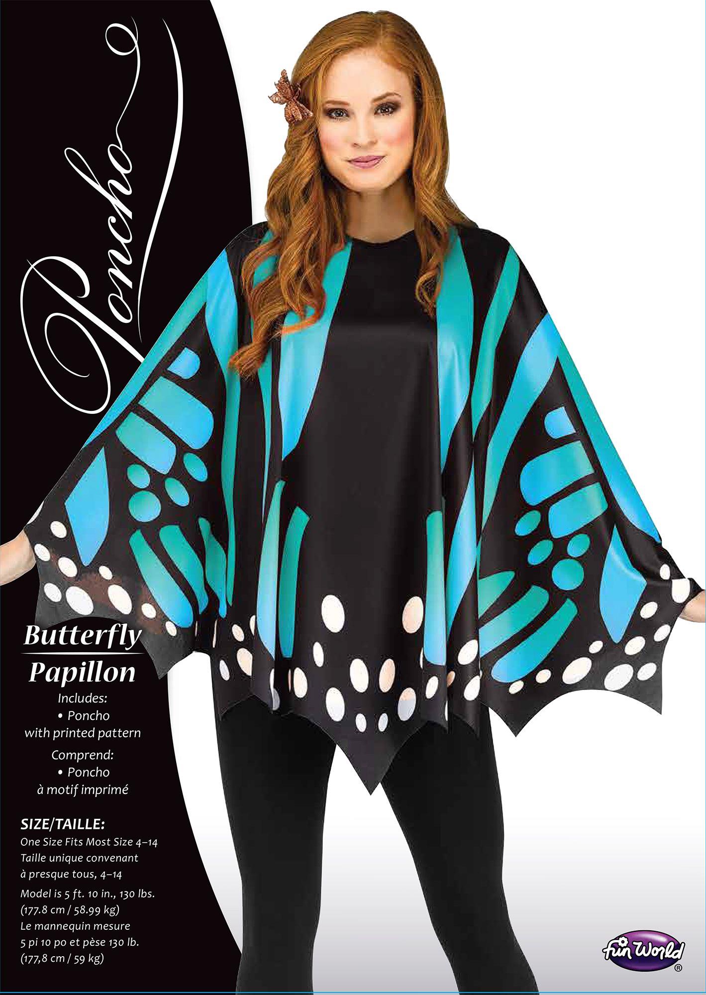 Teal Butterfly Poncho Women's Costume Accessory