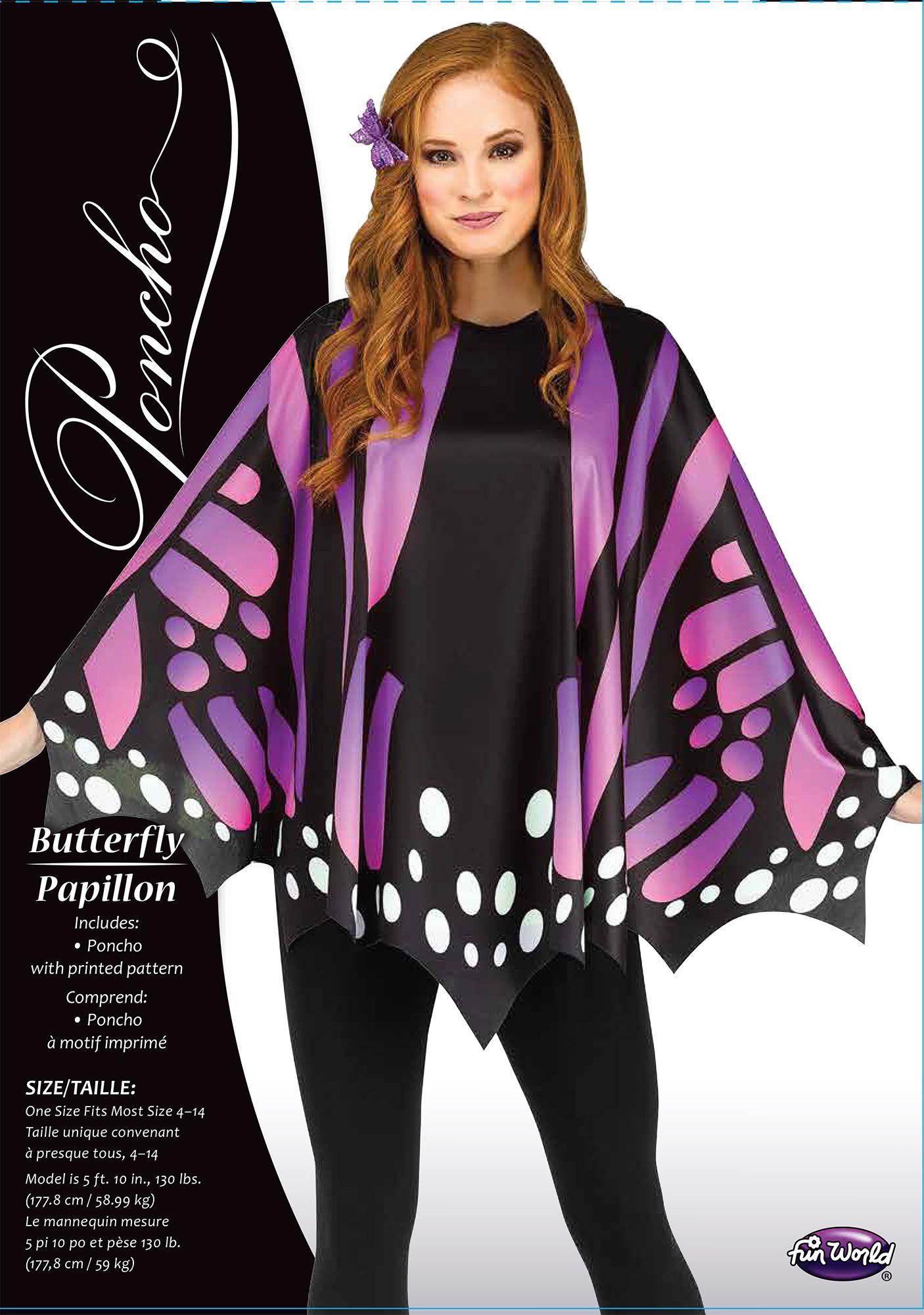 Purple Butterfly Poncho Women's Costume Accessory