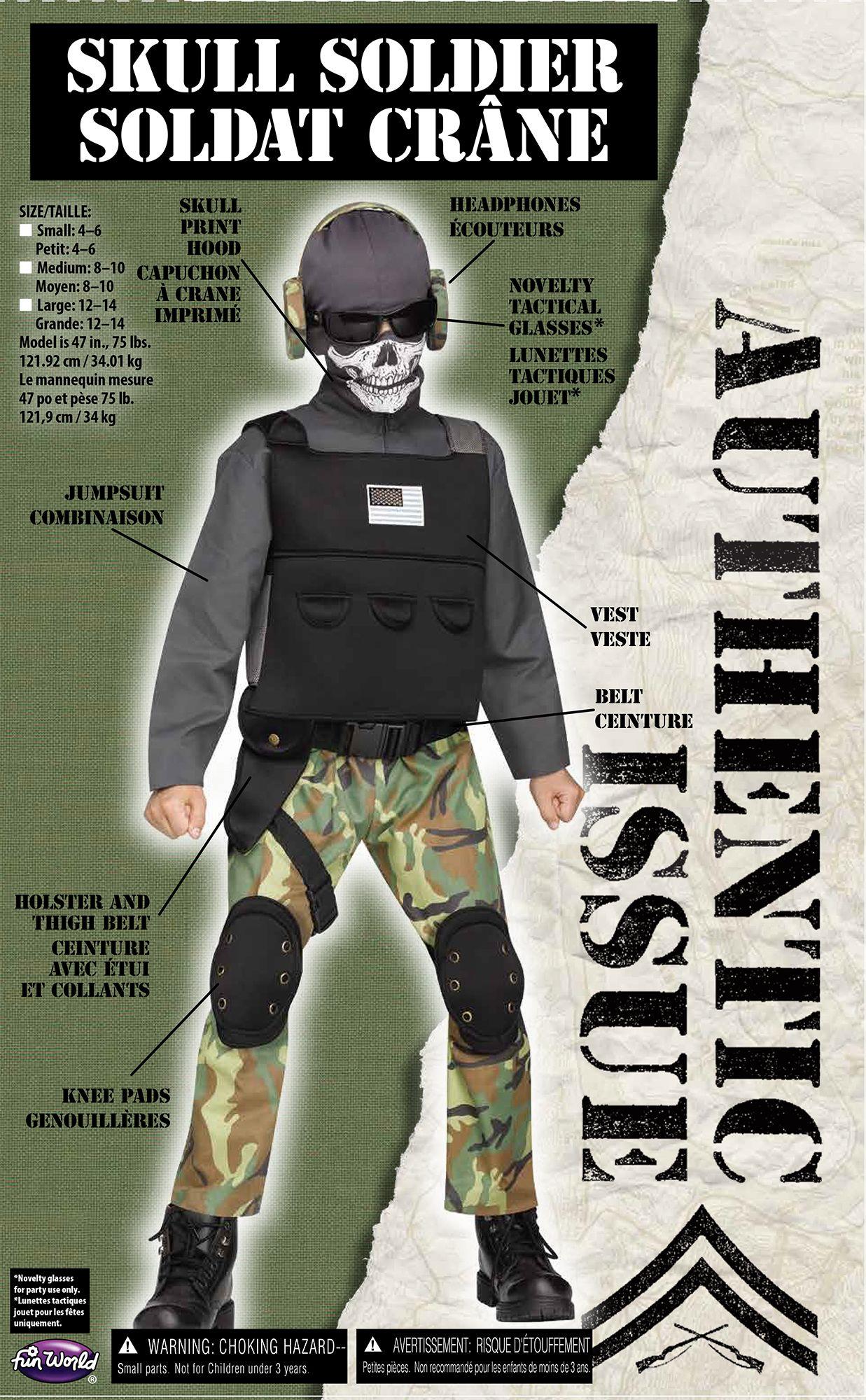 Skull Soldier Crane Military Child Costume Large 12-14