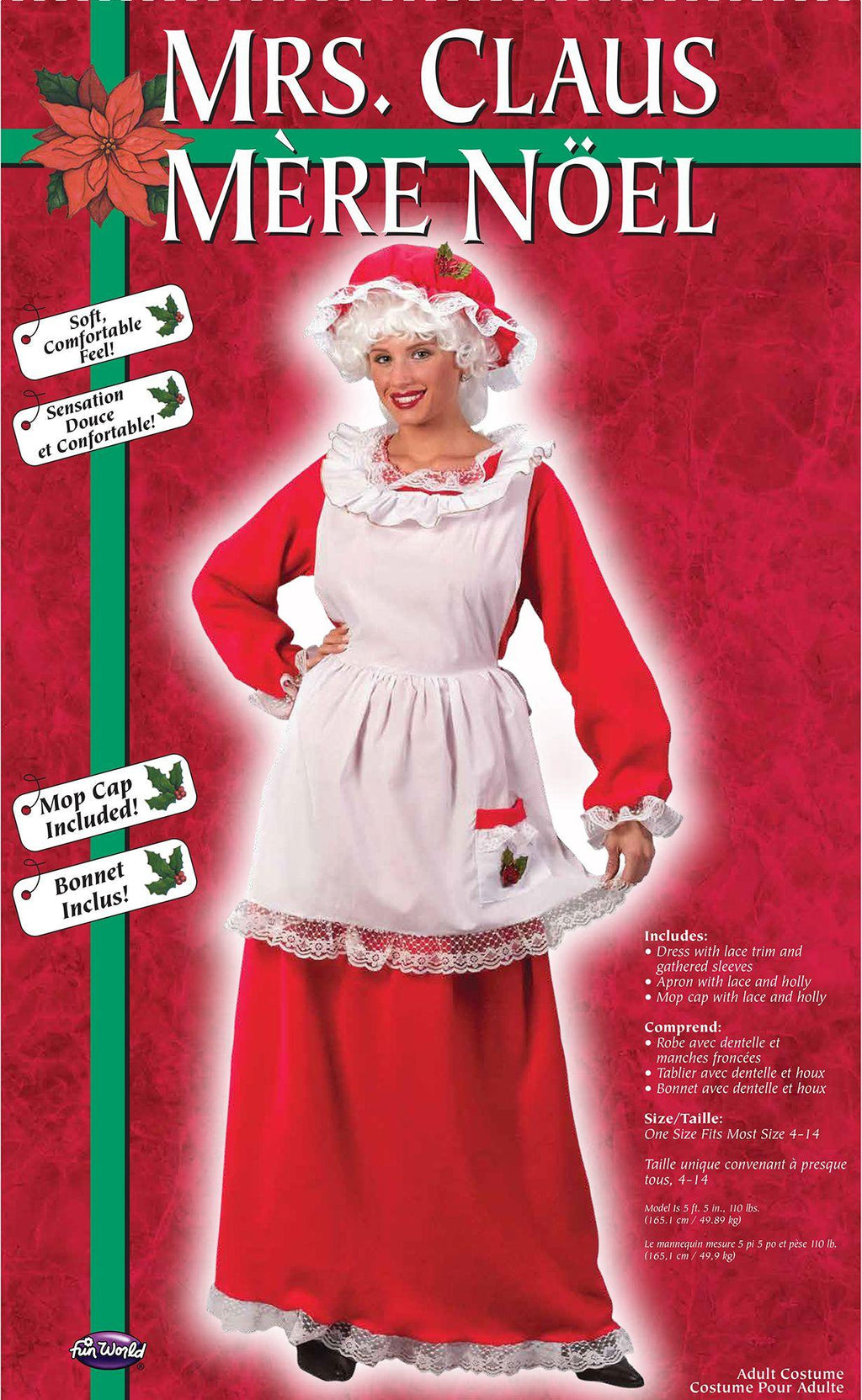 Mrs. Clause Christmas Santa Red Dress and Apron Adult Costume