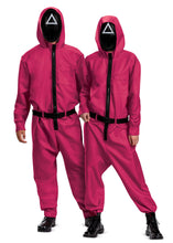 Load image into Gallery viewer, Squid Games Triangle Guard Jumpsuit and Mask Costume Adult Small/Medium
