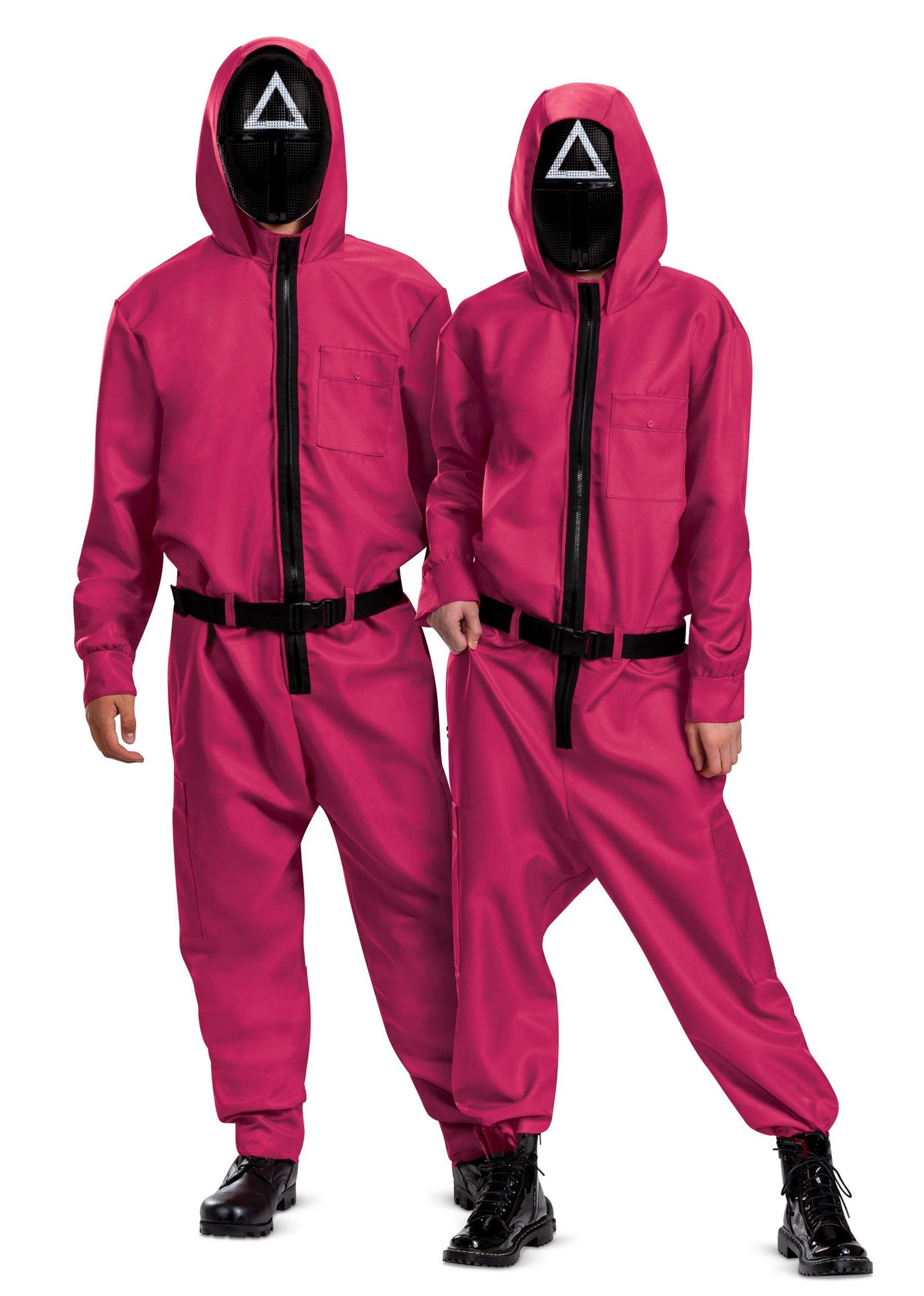 Squid Games Triangle Guard Jumpsuit and Mask Costume Adult Small/Medium