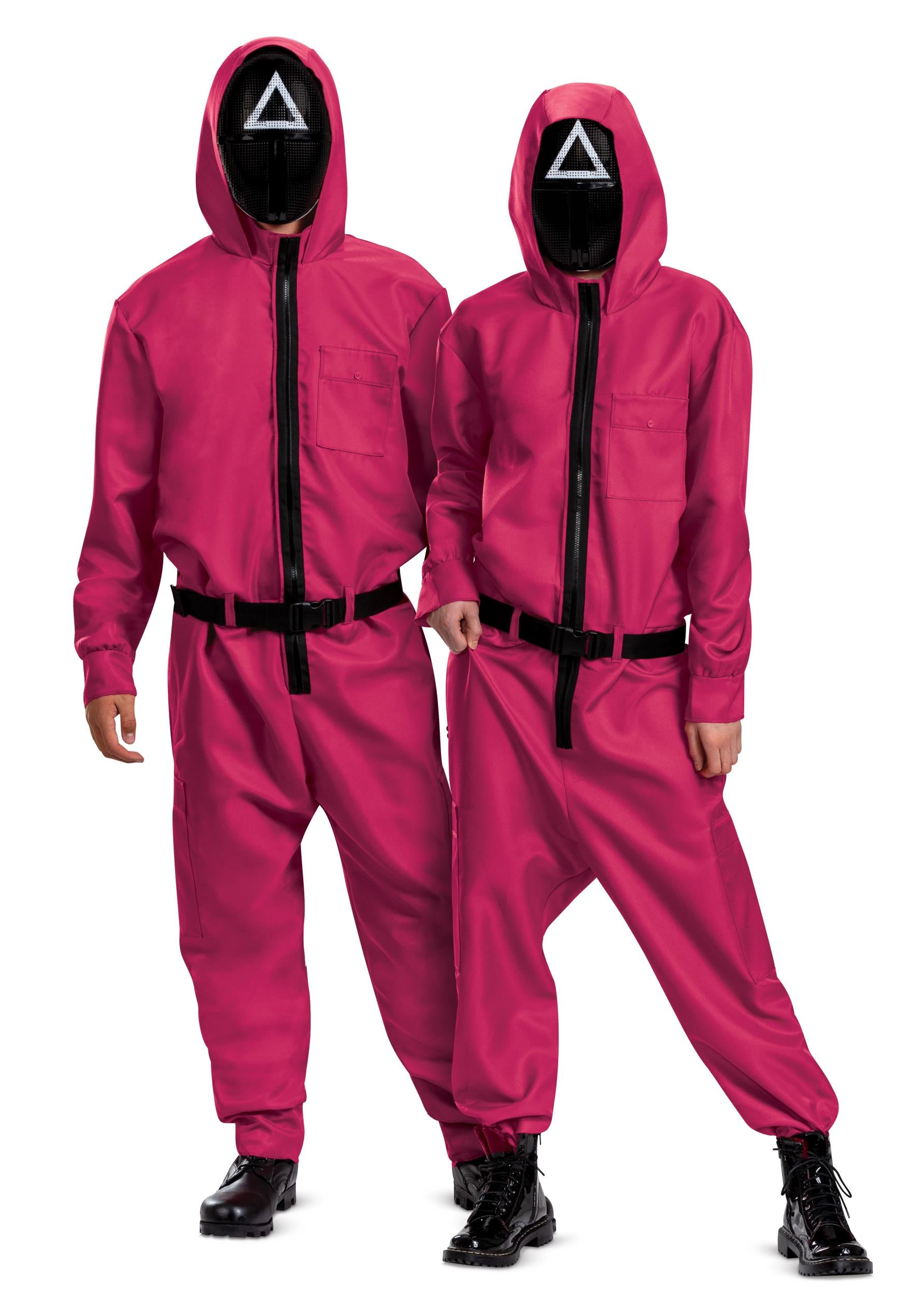 Squid Games Triangle Guard Jumpsuit and Mask Costume Adult Small/Medium