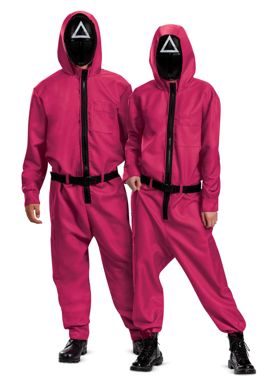 Squid Games Triangle Guard Jumpsuit and Mask Costume Adult Small/Medium