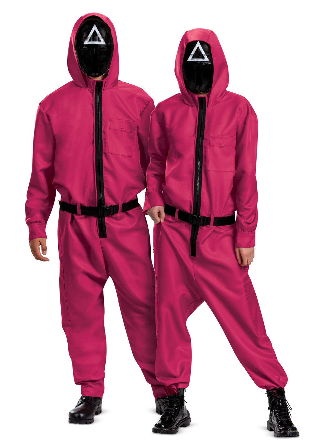 Squid Games Triangle Guard Jumpsuit and Mask Costume Adult Small/Medium