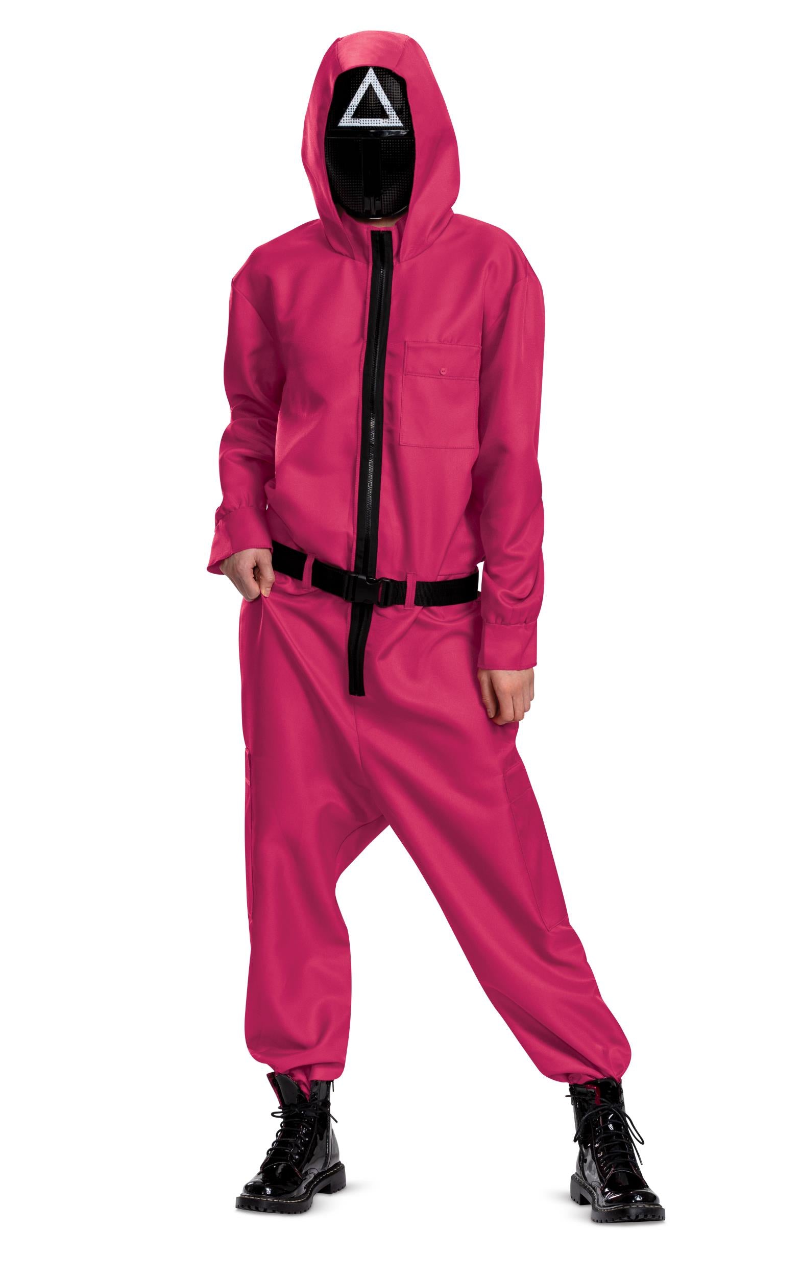 Squid Games Triangle Guard Jumpsuit and Mask Costume Adult Small/Medium