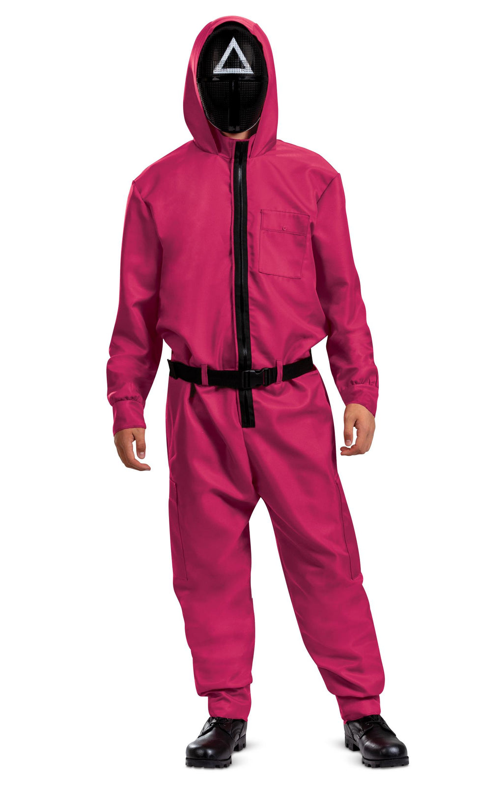 Squid Games Triangle Guard Jumpsuit and Mask Costume Adult Small/Medium